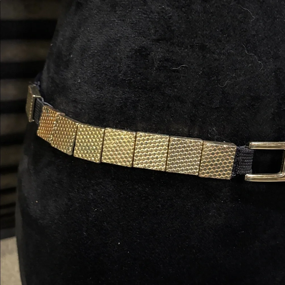 Black Elastic & Gold Square Metal Bead Front Closure Fashion Dance Club Belt 32”